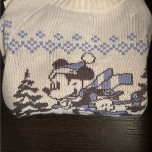 White & Light Blue Disney Ski Mickey Knit Sweater
